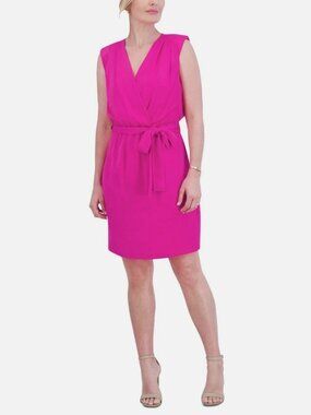 Jessica Howard Women's Sleeveless Pink Wrap Dress With Tie-Waist Size 14 Lined